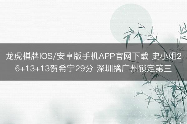 龙虎棋牌IOS/安卓版手机APP官网下载 史小姐26+13+13贺希宁29分 深圳擒广州锁定第三